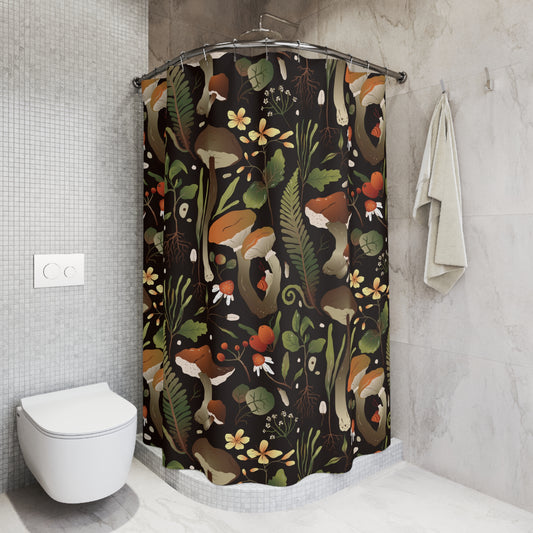 Mushroom and Snail Woodland Cottagecore Shower Curtain