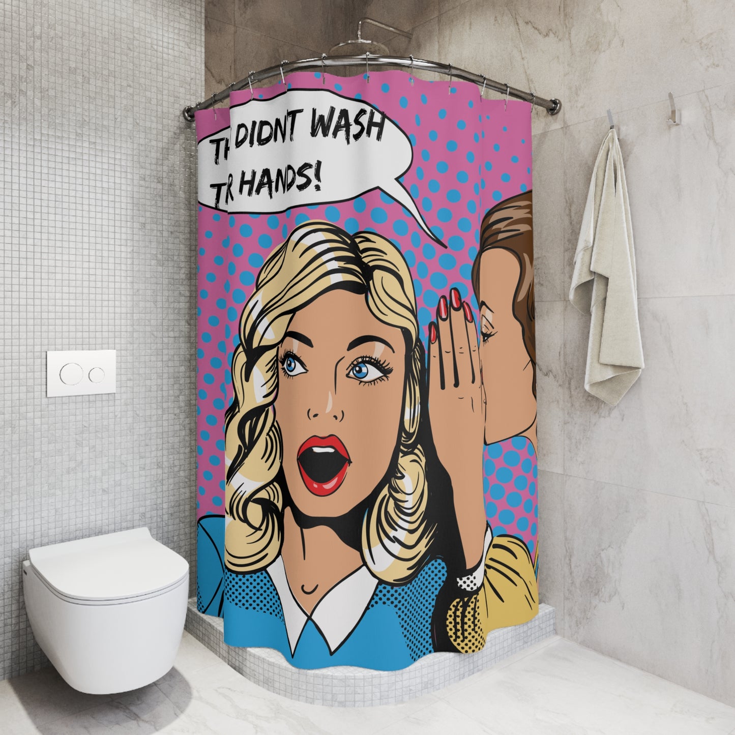 "Washing Hands Reminder" Comic Pop Art Funny Shower Curtain