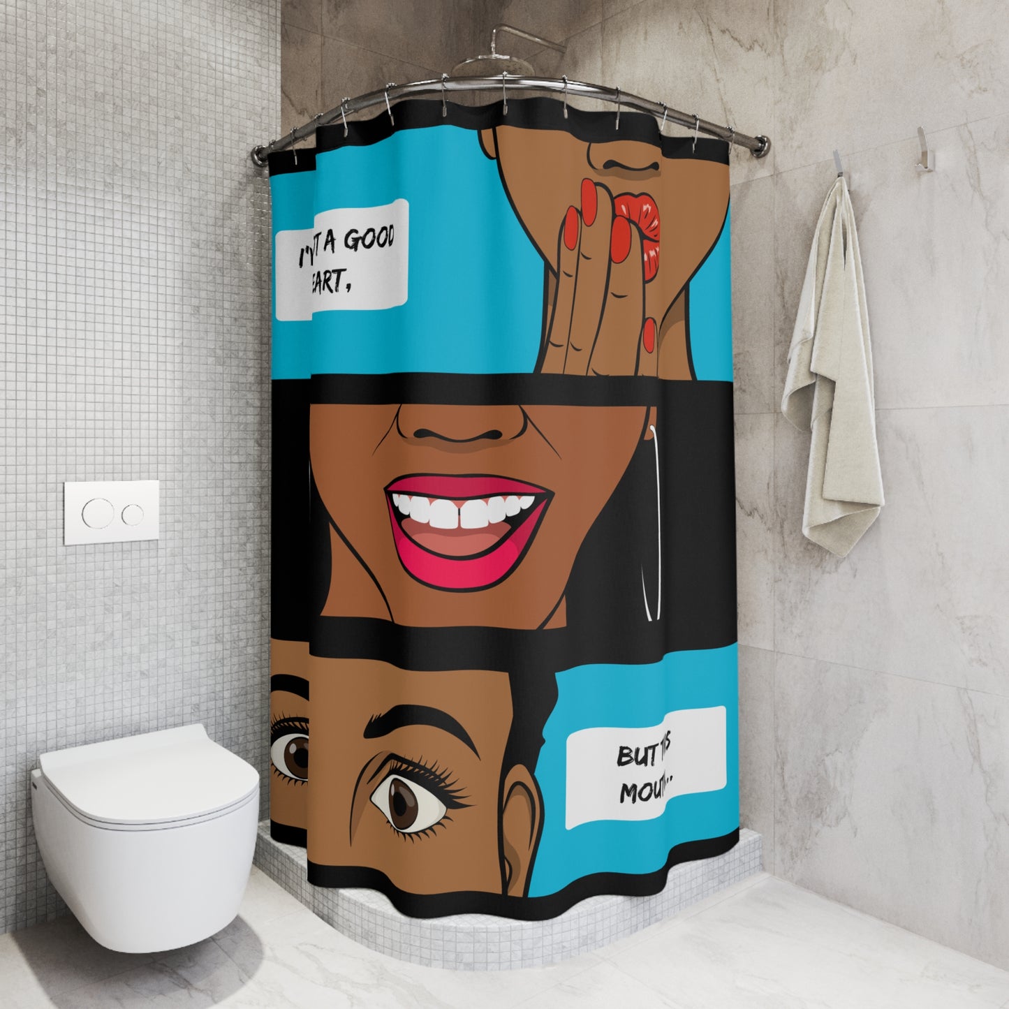 "I've Got a Good Heart, But..." Funny Comic Pop Art Shower Curtain