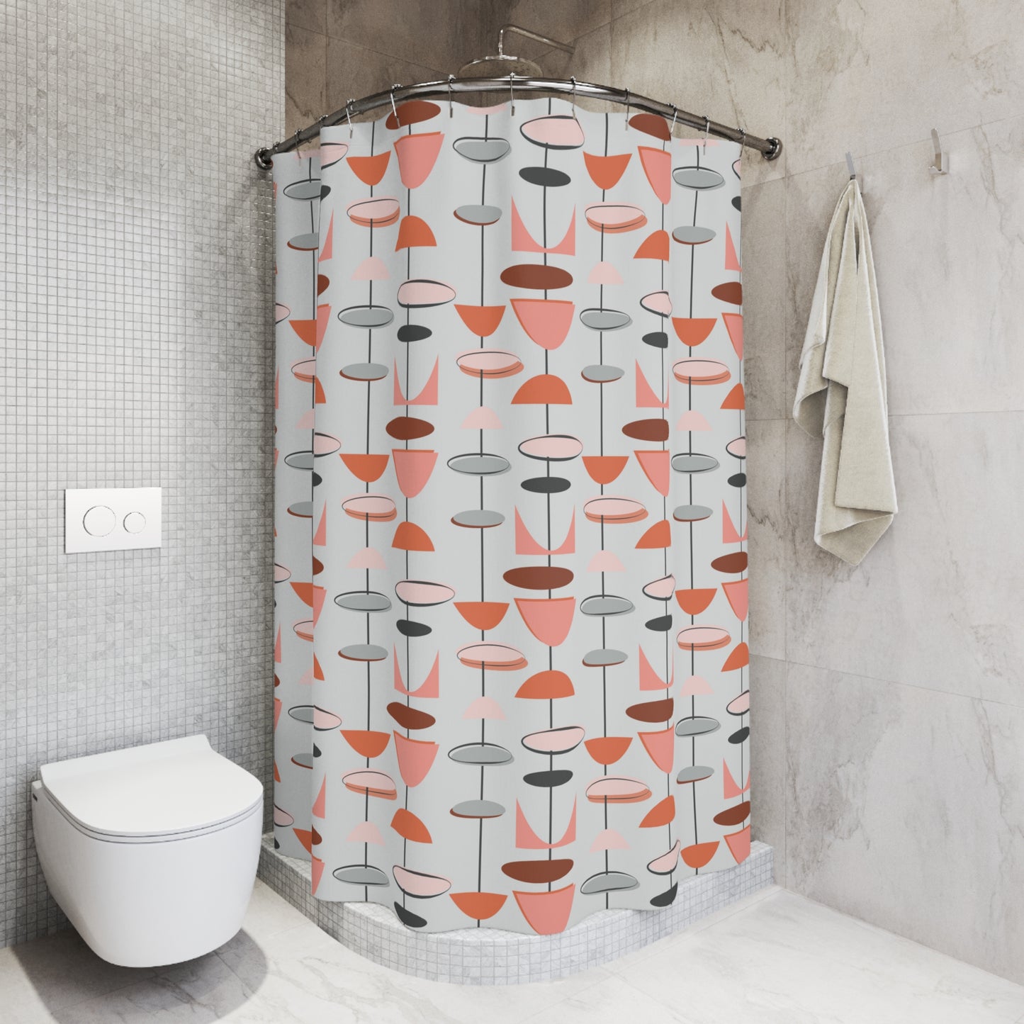 Atomic Retro MCM Abstract Pink & Grey Shower Curtain