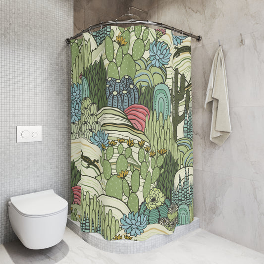 Cacti, Lizard and Succulents Retro Green Shower Curtain