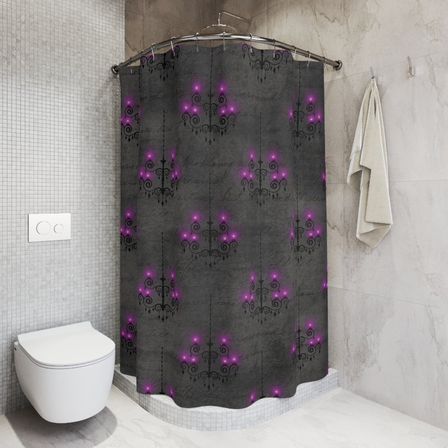 Eerie Chandeliers Purple & Grey Halloween Shower Curtain