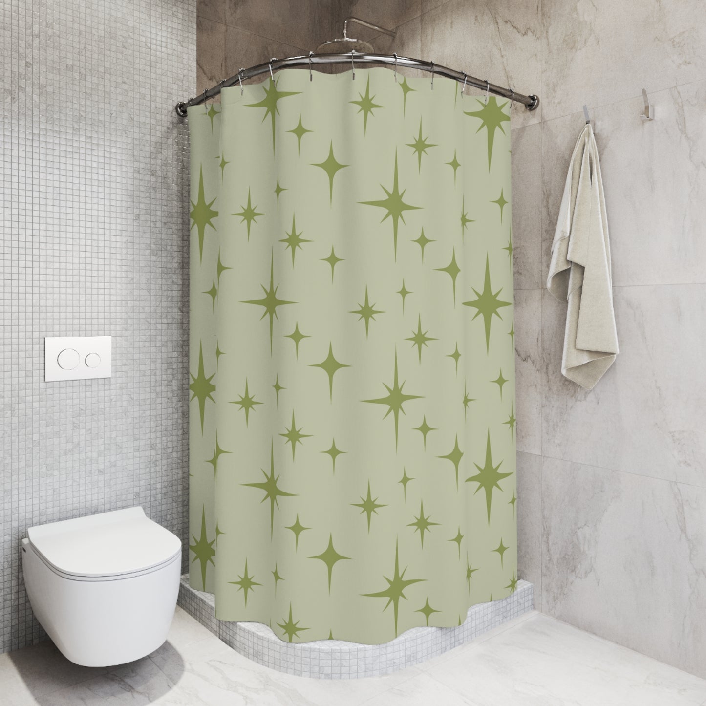 Retro 50s Atomic Starburst Green Chartreuse MCM Shower Curtain