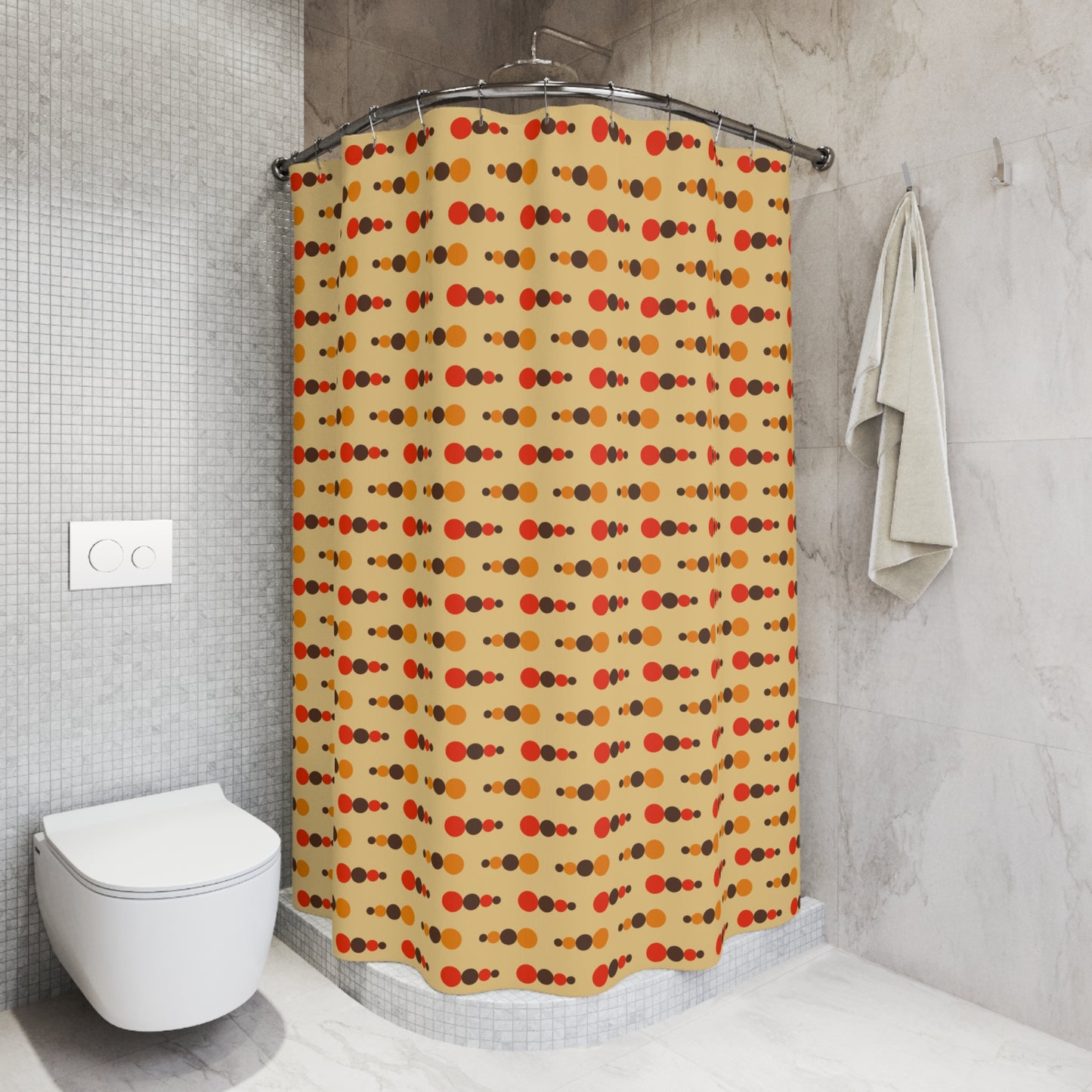 Retro 70's Funky Mid Century Modern Beige, Orange Brown Shower Curtain