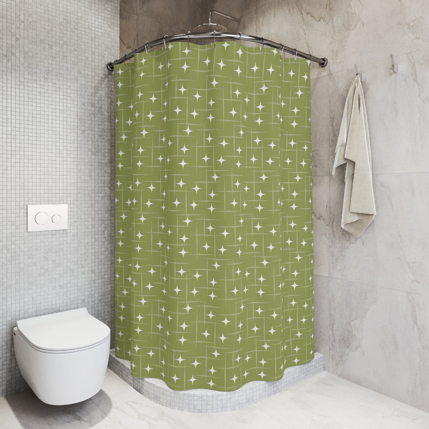 Retro Burst 1950s Mid Century Modern Green Shower Curtain