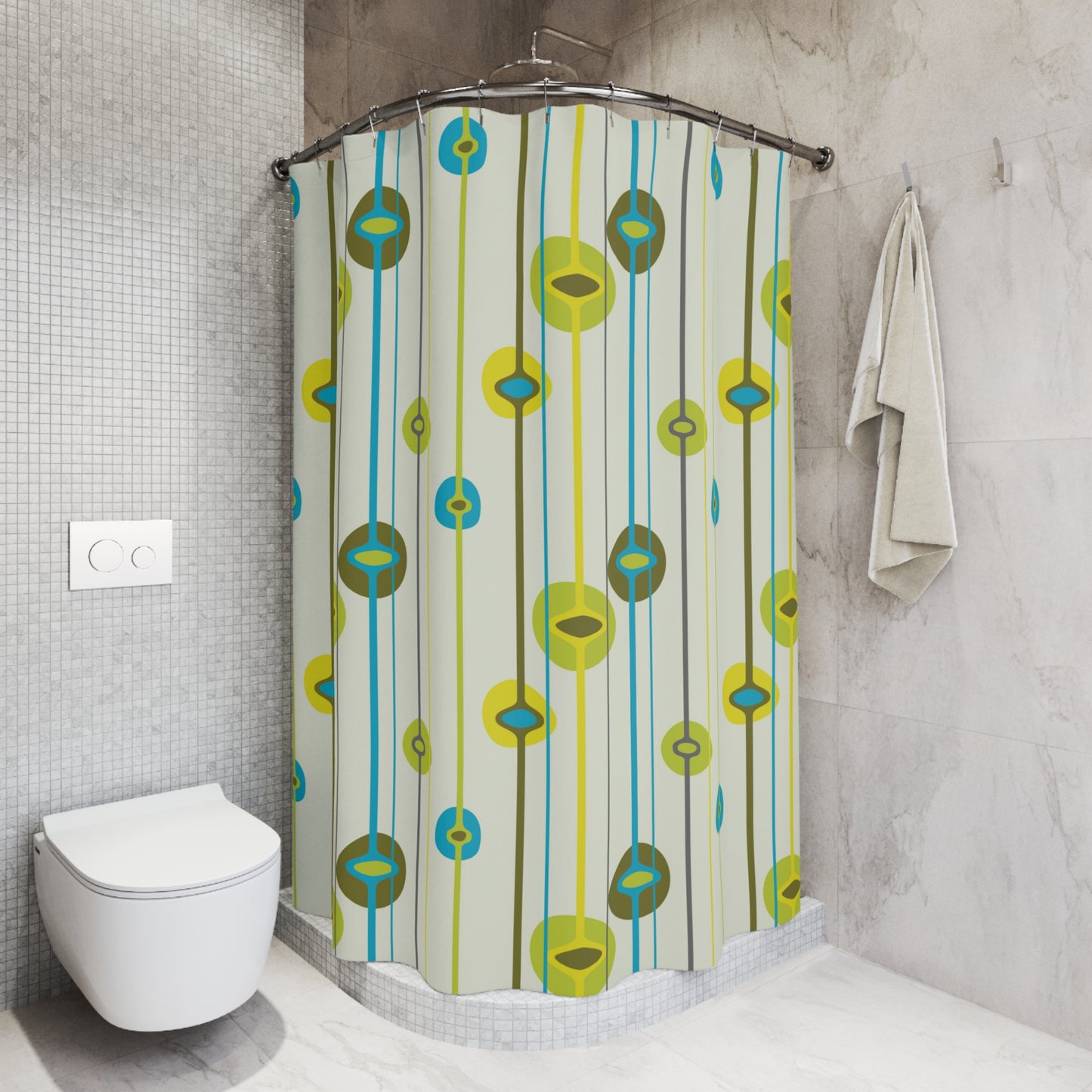 Vintage 50s, Retro Mid Century Modern Abstract Blue & Green Shower Curtain