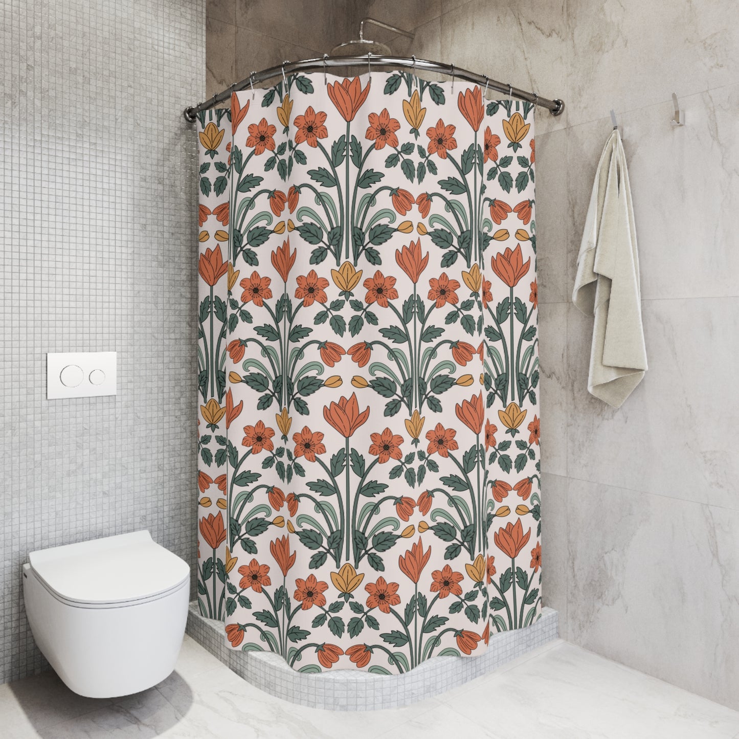 Retro Floral Deco MCM Multicolor Shower Curtain