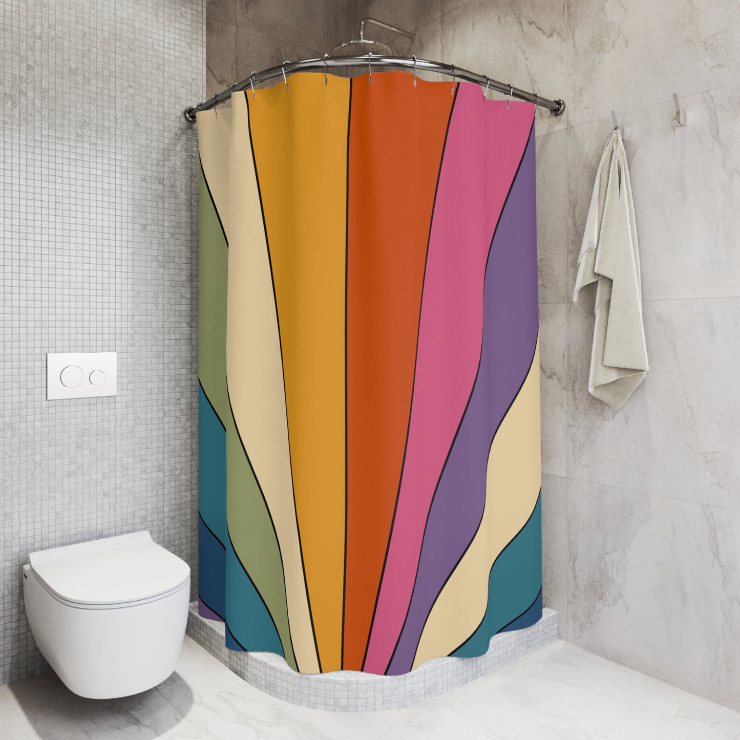 Retro Rainbow Burst Colorful MCM Shower Curtain