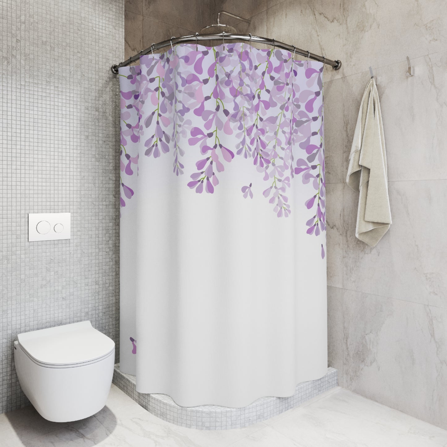 Wisteria Dangling Clusters Botanical Shower Curtain - Purple Hue at the Top