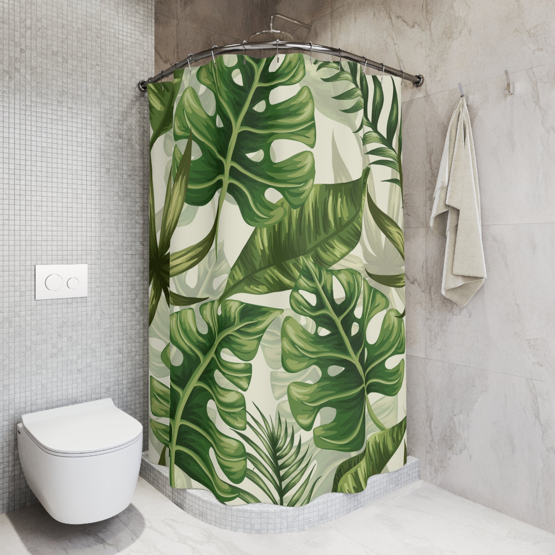 Vintage Monstera & Palm Leaf Tropical MCM Shower Curtain | lovevisionkarma.com