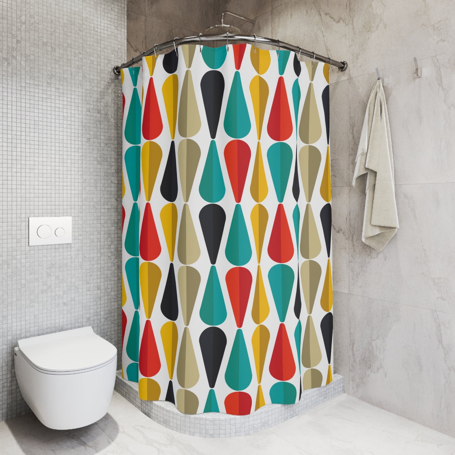 Retro Mid Century Geometric Multicolor Shower Curtain