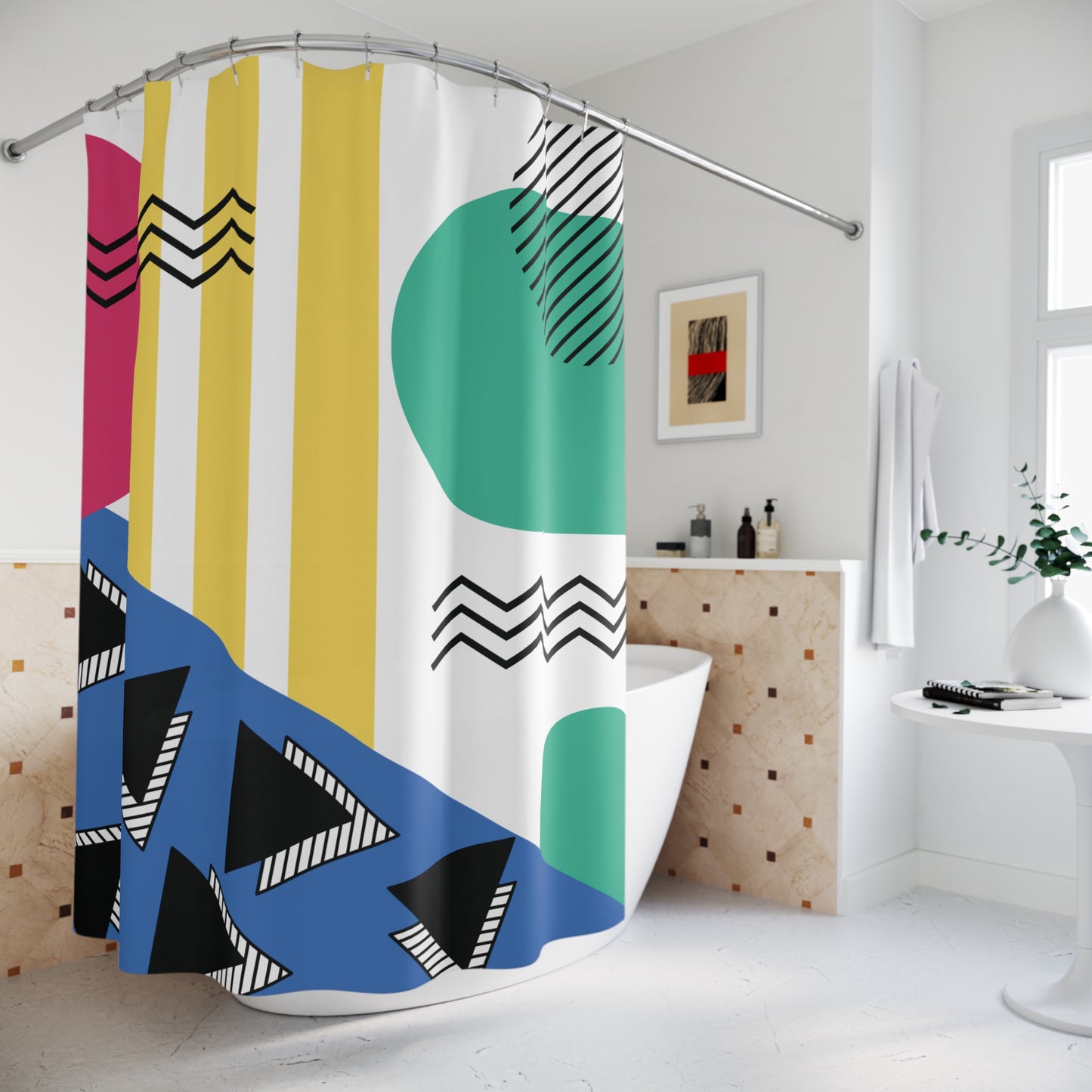 Retro 80's 90's Memphis Geometric, Throwback Aesthetic Multicolor Shower Curtain