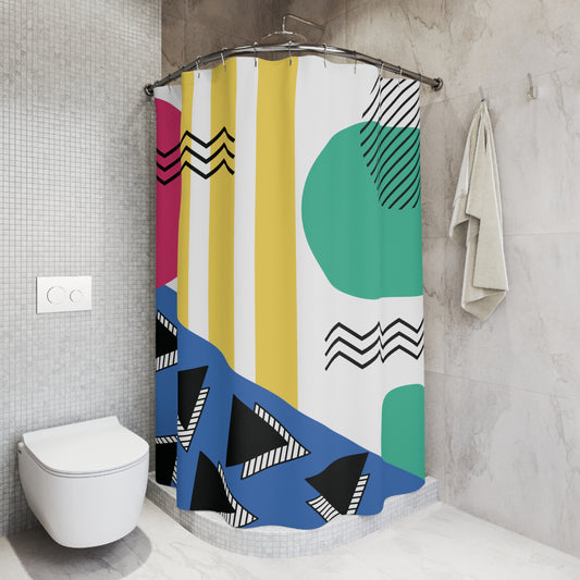 Retro 80's 90's Memphis Geometric, Throwback Aesthetic Multicolor Shower Curtain