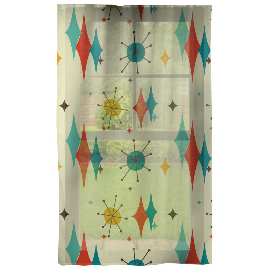 Retro 50s MCM Atomic Diamond Burst Multicolor Sheer Curtains | lovevisionkarma.com