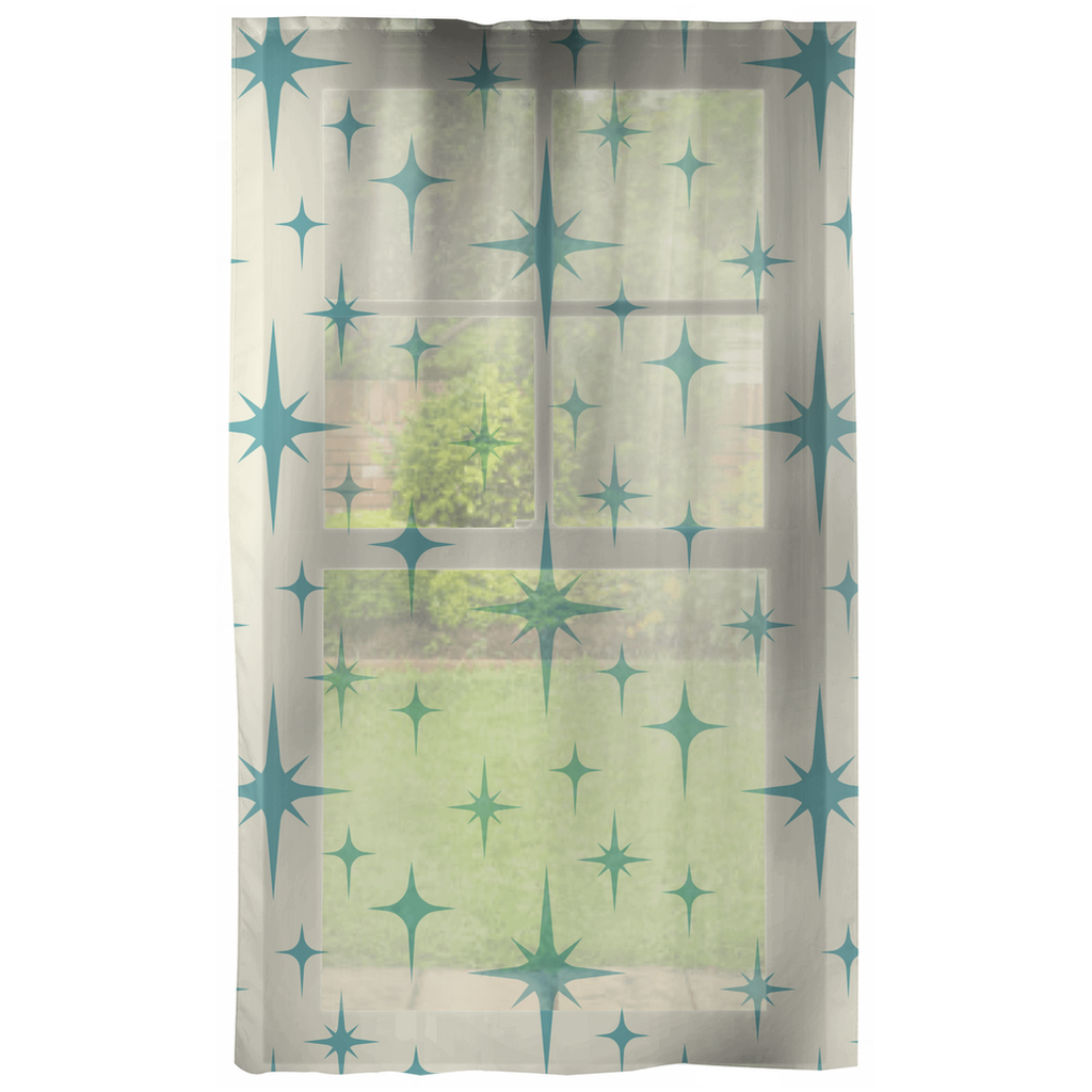 Retro Atomic Starbursts Blue on Cream MCM Curtains | lovevisionkarma.com