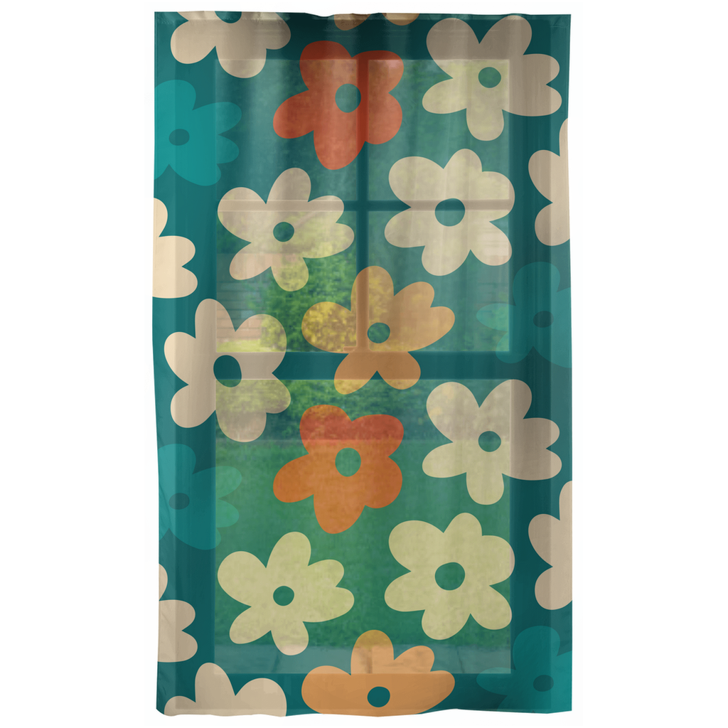 Retro Boho Flowers MCM Blue Curtain Panels | lovevisionkarma.com