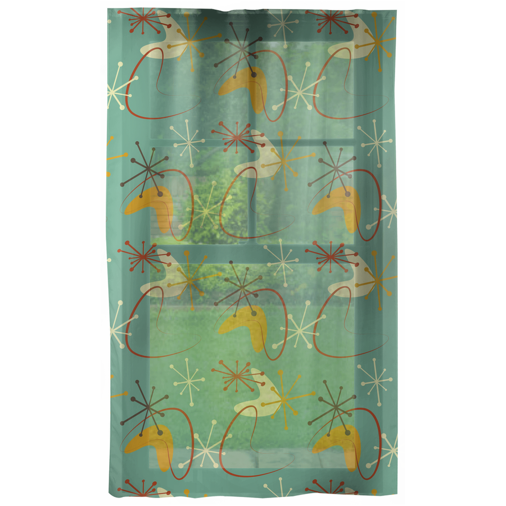 Atomic Bursts & Boomerangs Mid Century Blue & Mustard Sheer Curtains | lovevisionkarma.com