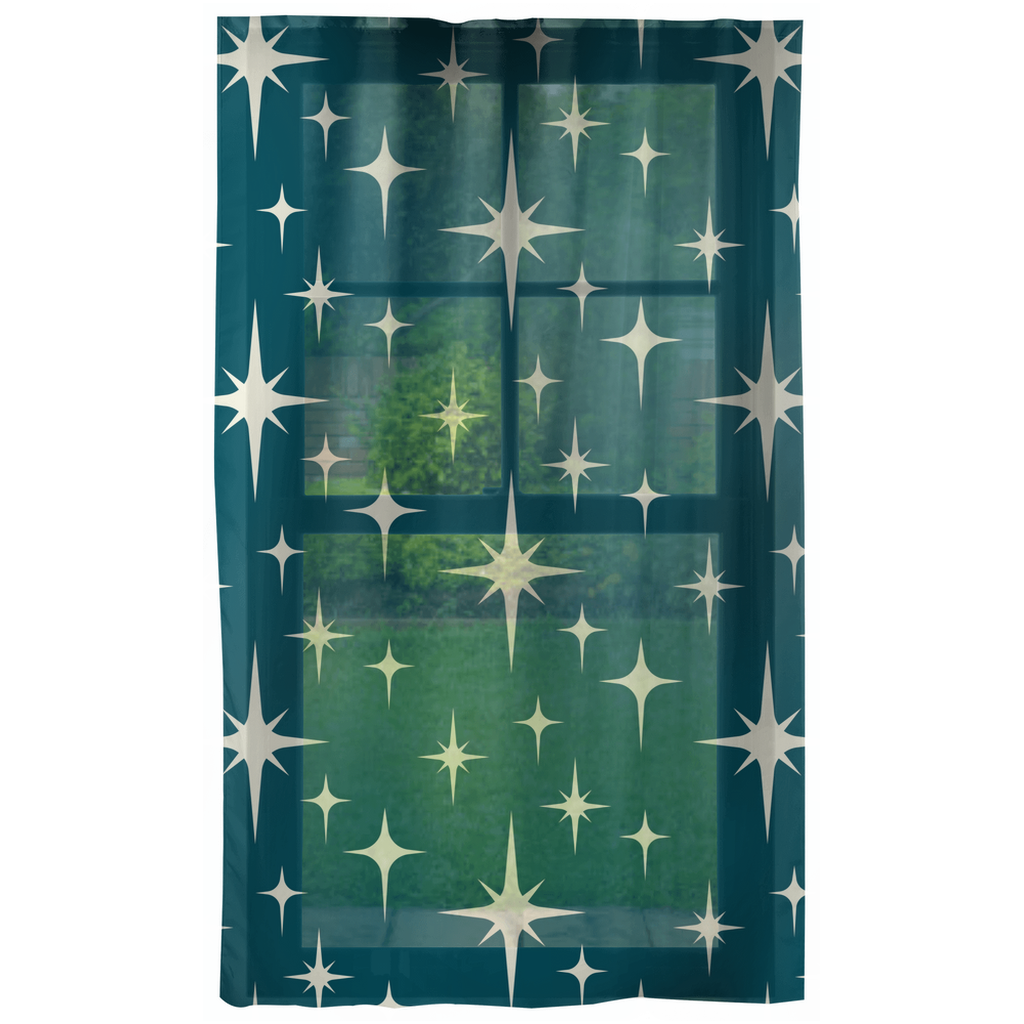 Retro Atomic Starburst Cream on Blue MCM Curtains | lovevisionkarma.com