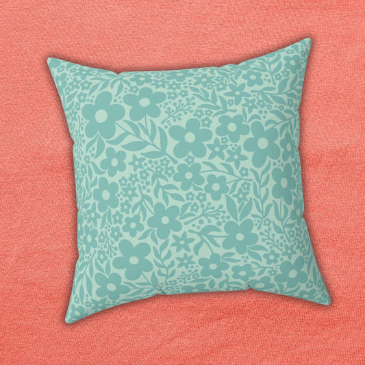 Retro Minimalist Scandi Floral Cottagecore MCM Teal Throw Pillow