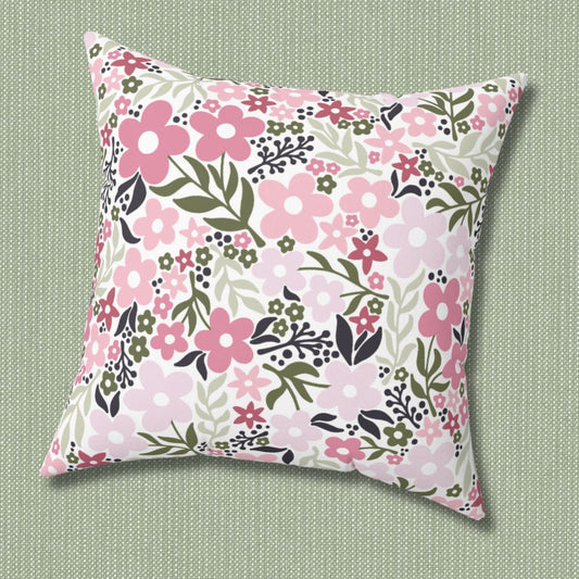 Retro Minimalist Scandi Floral Cottagecore MCM Light Pink Throw Pillow