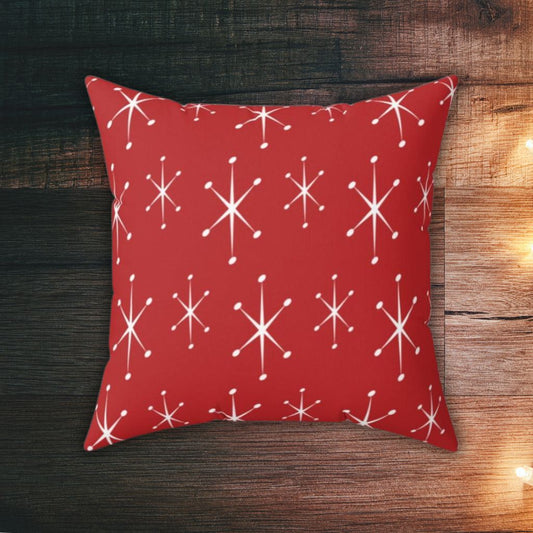 1950s Style Atomic Burst Red Christmas Throw Pillow