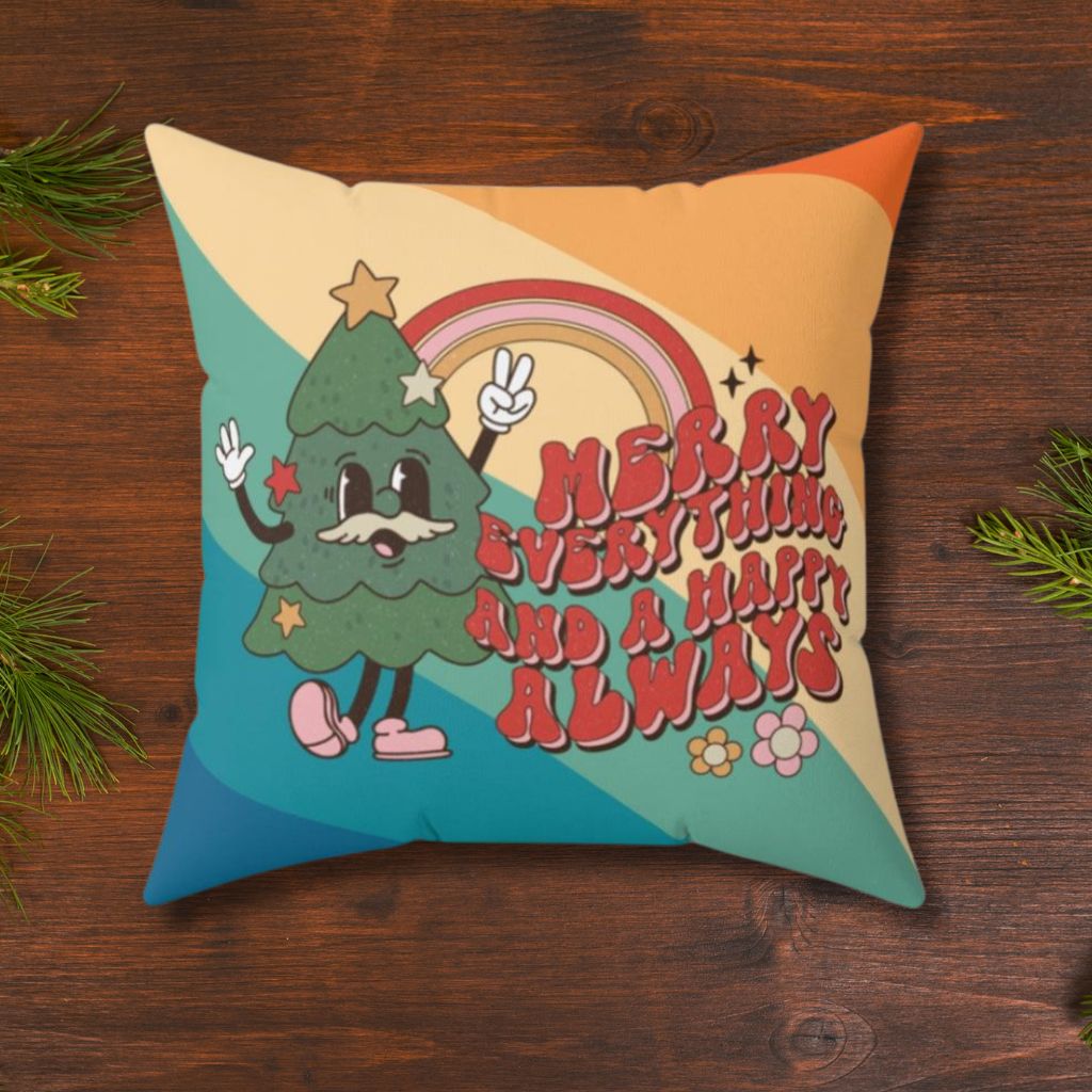 Groovy Hippie Christmas Greeting, Cute Multicolor MCM Pillow