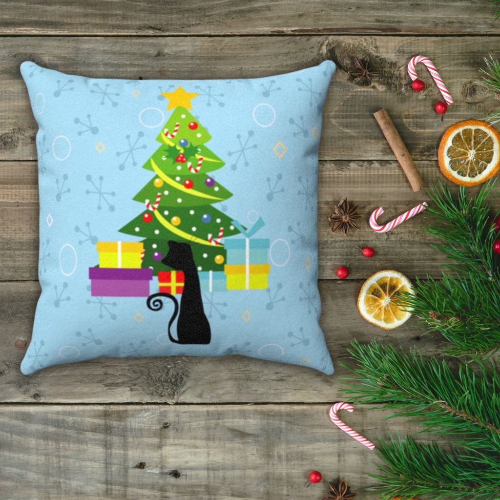 Retro 50s Atomic Cat Mid Century Modern Multicolor Christmas Pillow