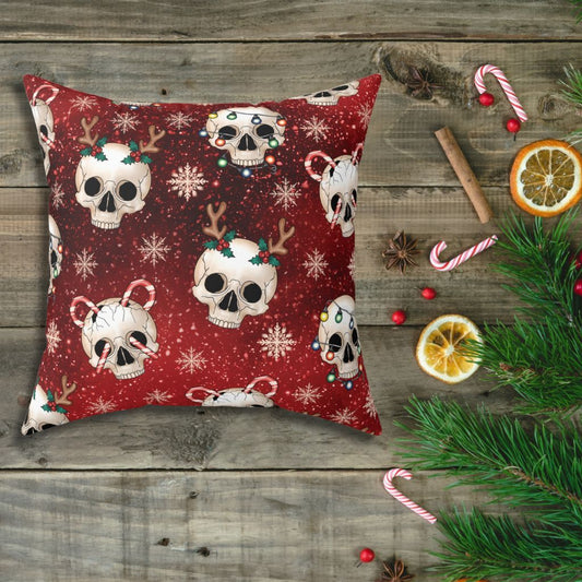 Kitschy Goth Christmas Skulls Red Gothmas & Creepmas Holiday Accent Pillow