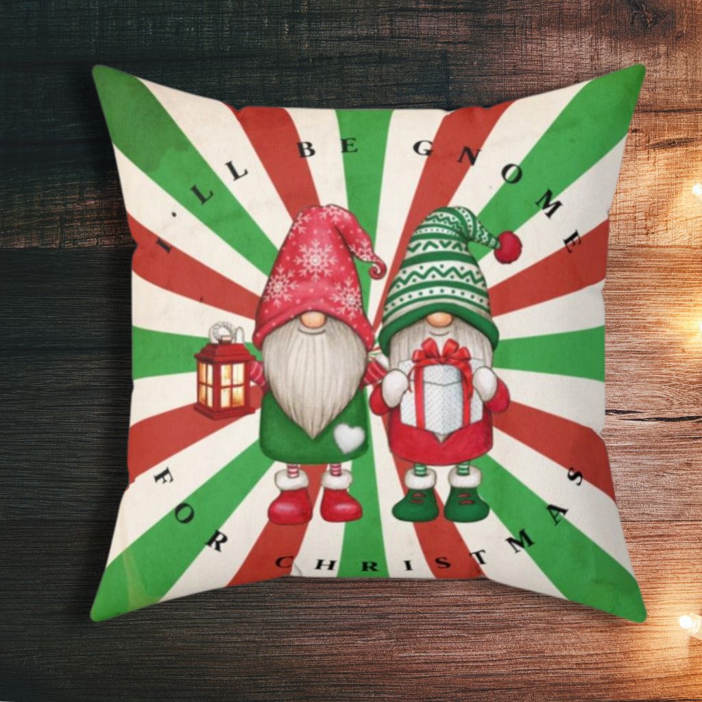 Retro Christmas Gnome Grunge Style Holiday Pillow