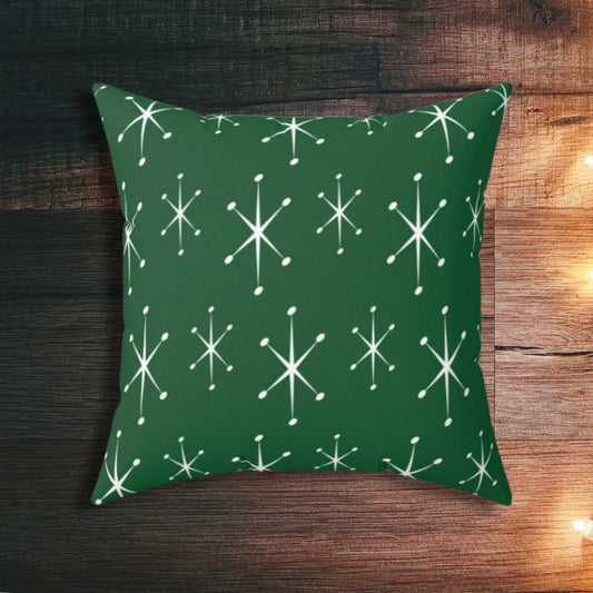 Retro Atomic Starbursts Green MCM Christmas Pillow