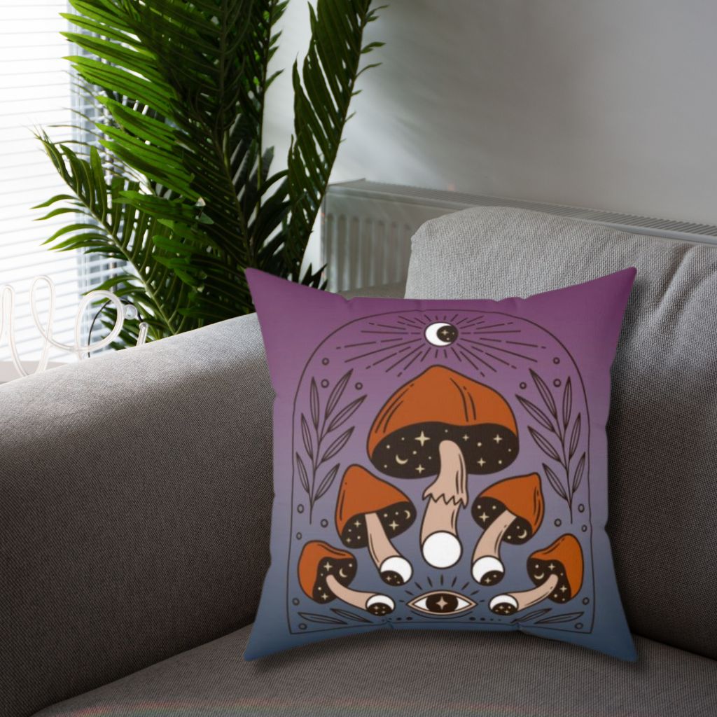 Boho Mushroomcore Celestial Mushroom Throw Pillow