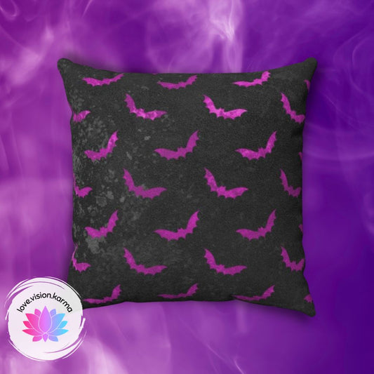 Creepy Bats Halloween Pillow Purple on Black Glam Goth Decor