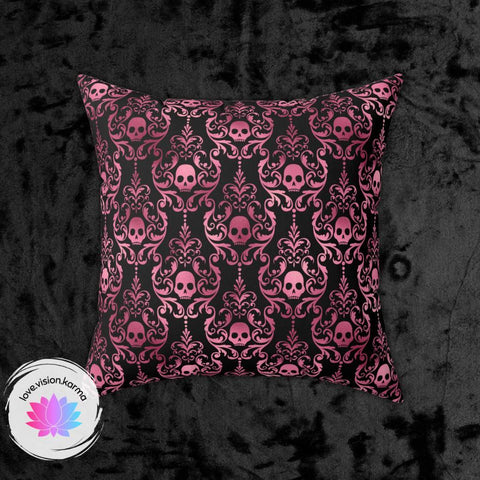 Goth Pink Skull Damask Halloween Glam Goth Black Throw Pillow | lovevisionkarma.com