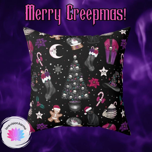 Goth Christmas, Kitsch Creepmas Scary Creepy Holiday Throw Pillow
