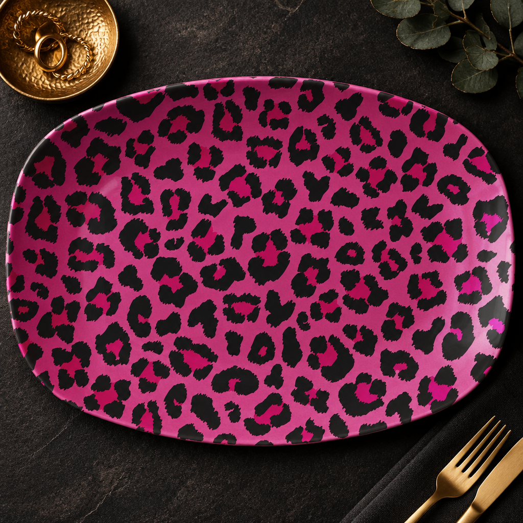 Pink Leopard Spots Cheetah Animal Print MCM Serving Tray, Party Platter