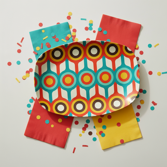 Retro 50s 60s Mid Century Mod Geometric Circles Multicolor Serving Tray, Party Platter