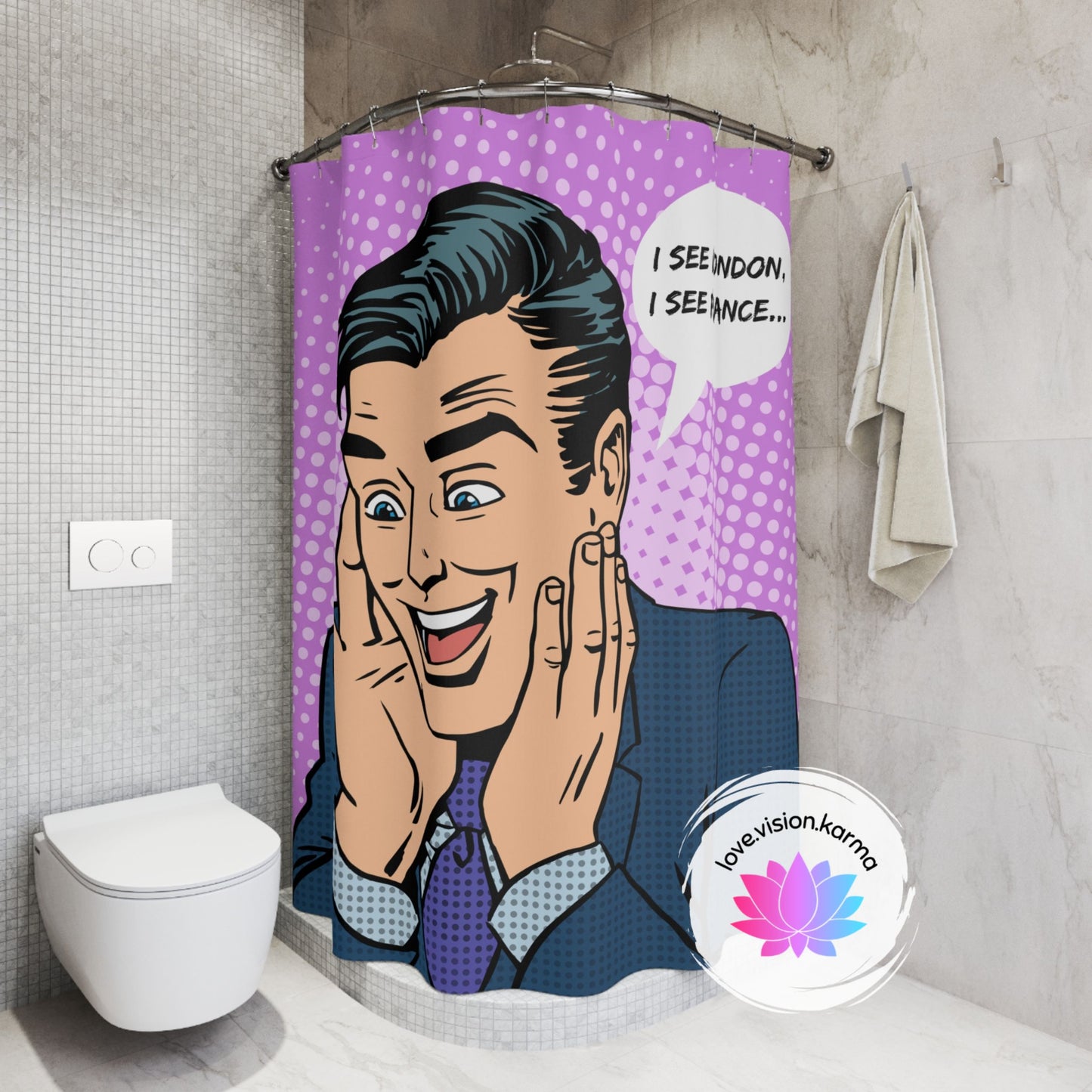 "I see London, I see France" Comic Pop Art Funny Shower Curtain