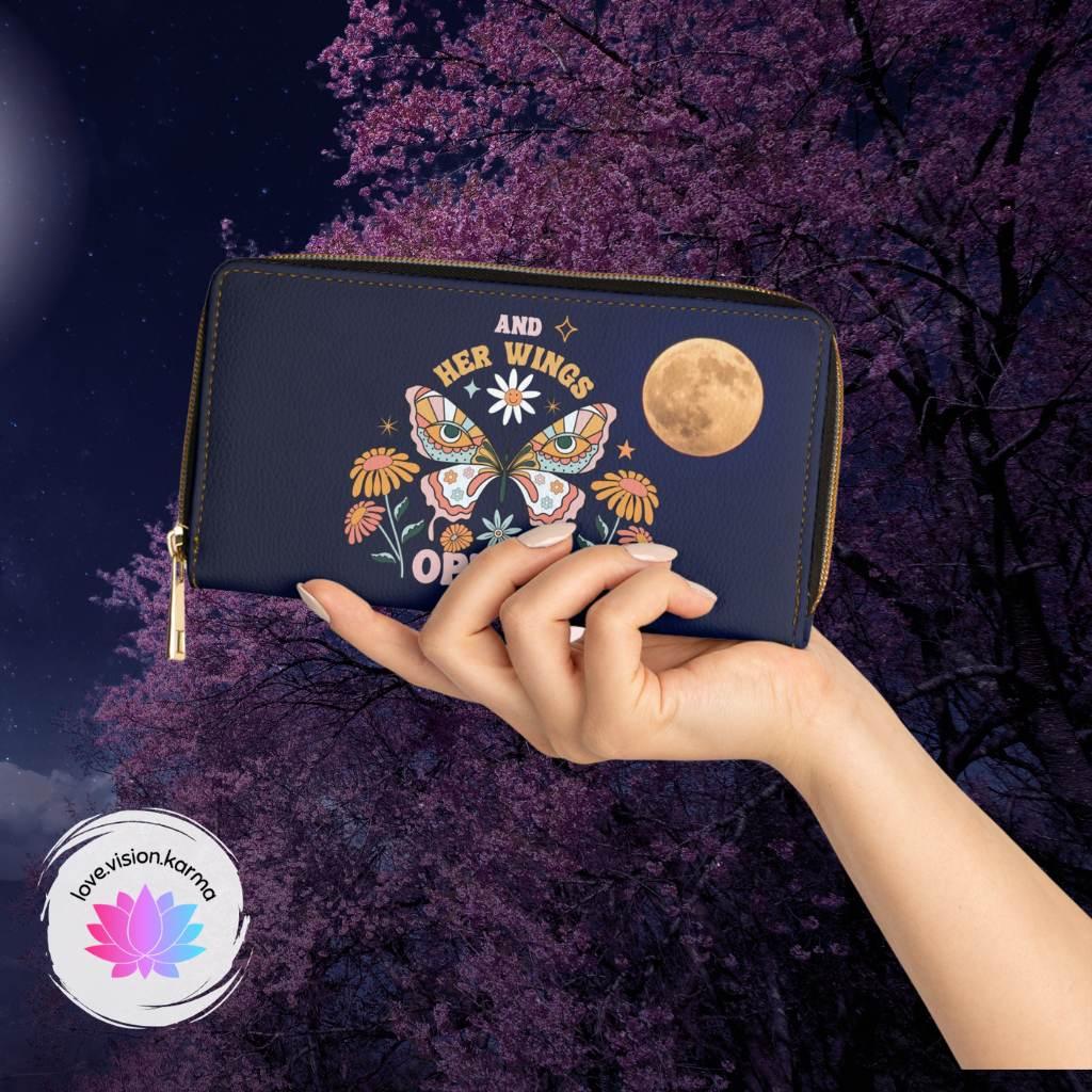 Boho Moth and Full Moon Zipper Wallet | lovevisionkarma.com