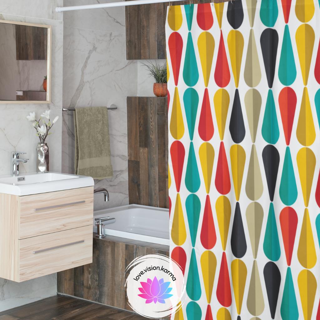 Retro Mid Century Geometric Multicolor Shower Curtain | lovevisionkarma.com