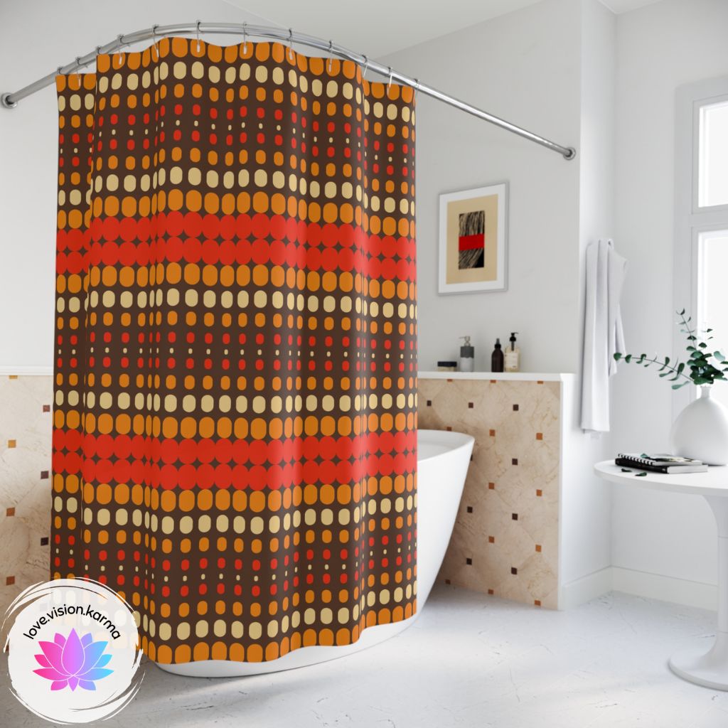 Retro 70s Funky Mid Century Modern Orange & Brown Shower Curtain