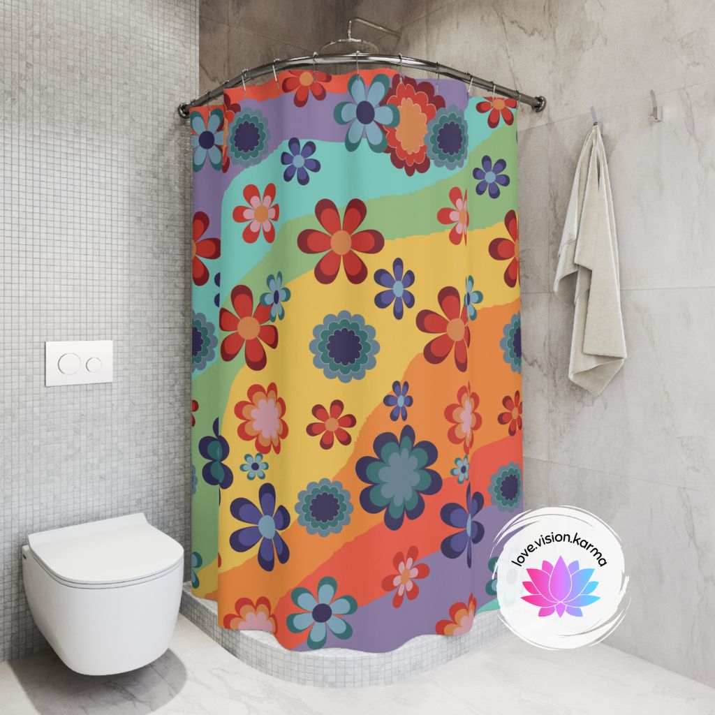 Groovy Hippie Flowers Retro MCM Colorful Shower Curtain