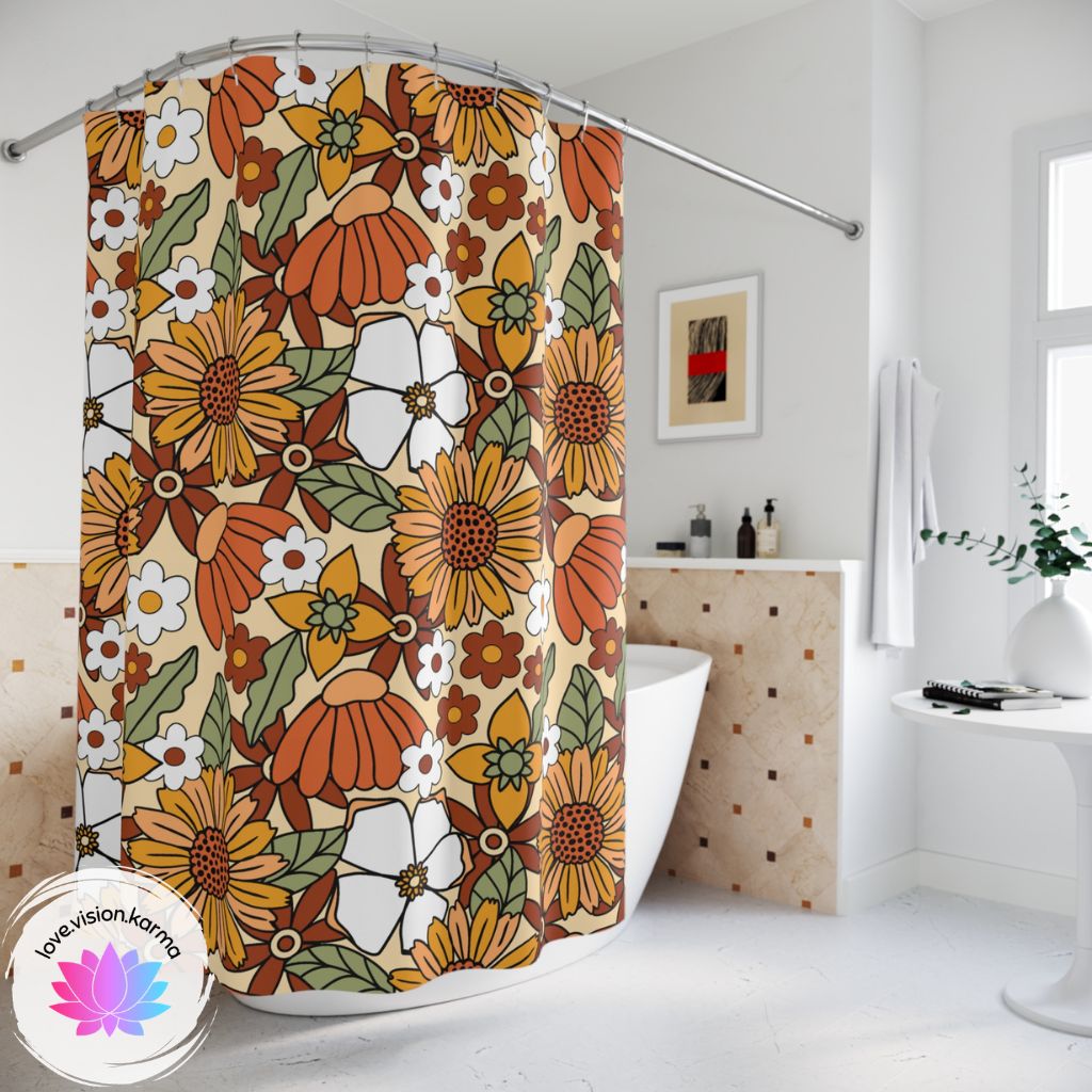 Retro Boho Flowers Multicolor Shower Curtain