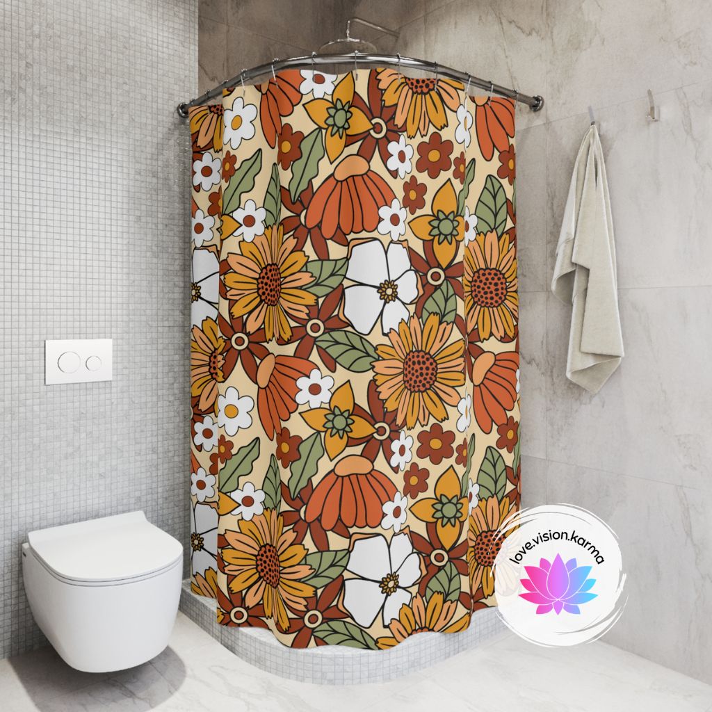 Retro Boho Flowers Multicolor Shower Curtain