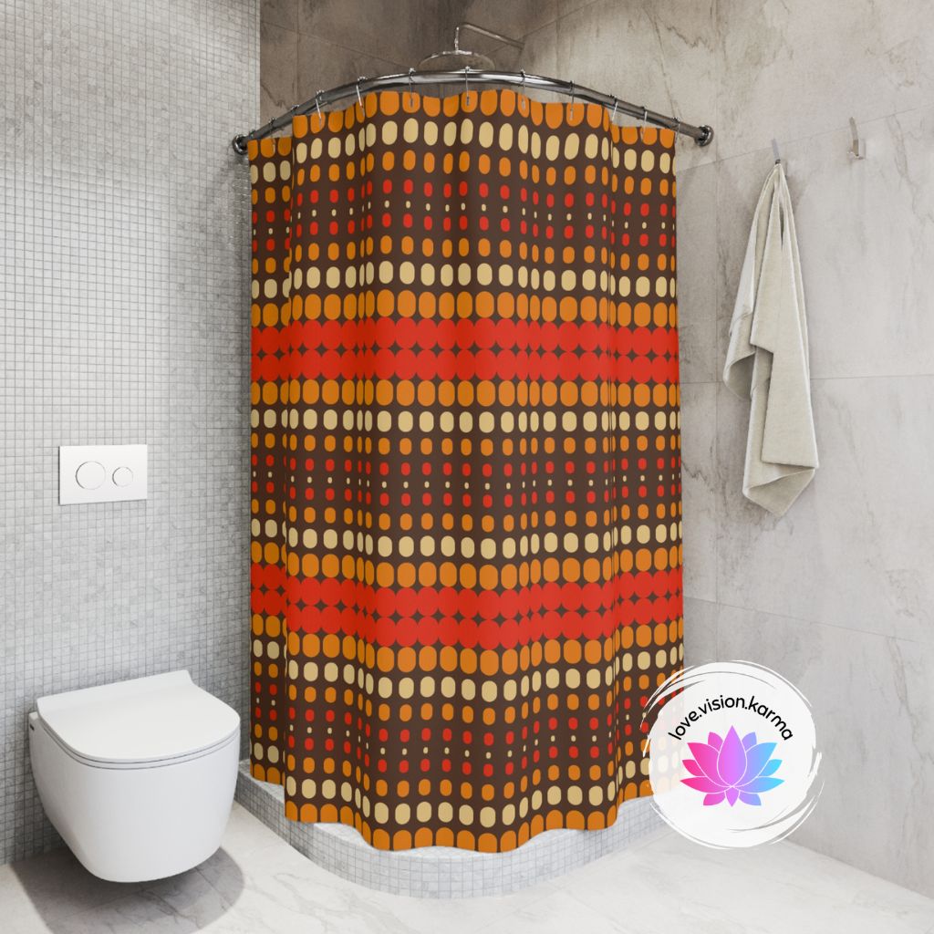 Retro 70s Funky Mid Century Modern Orange & Brown Shower Curtain