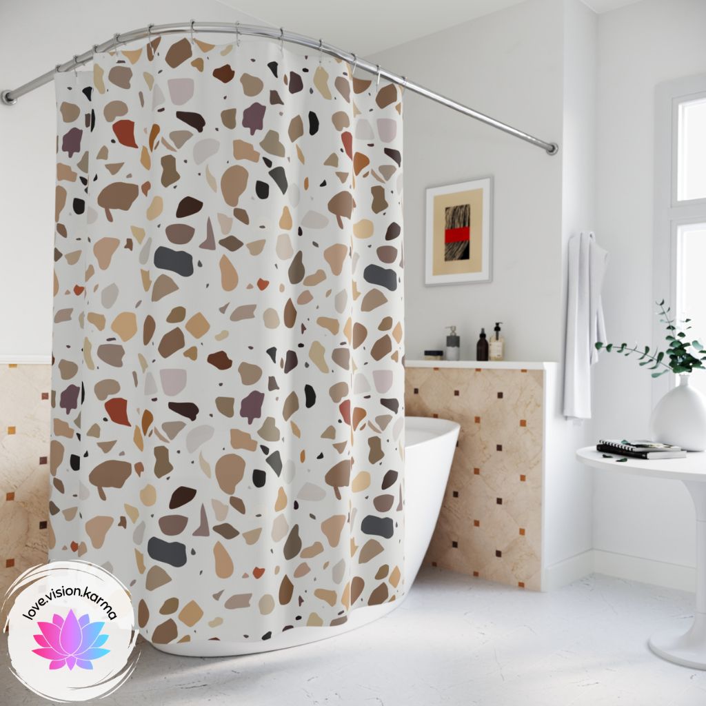 Terrazzo Print Brown Modern Minimalist Shower Curtain