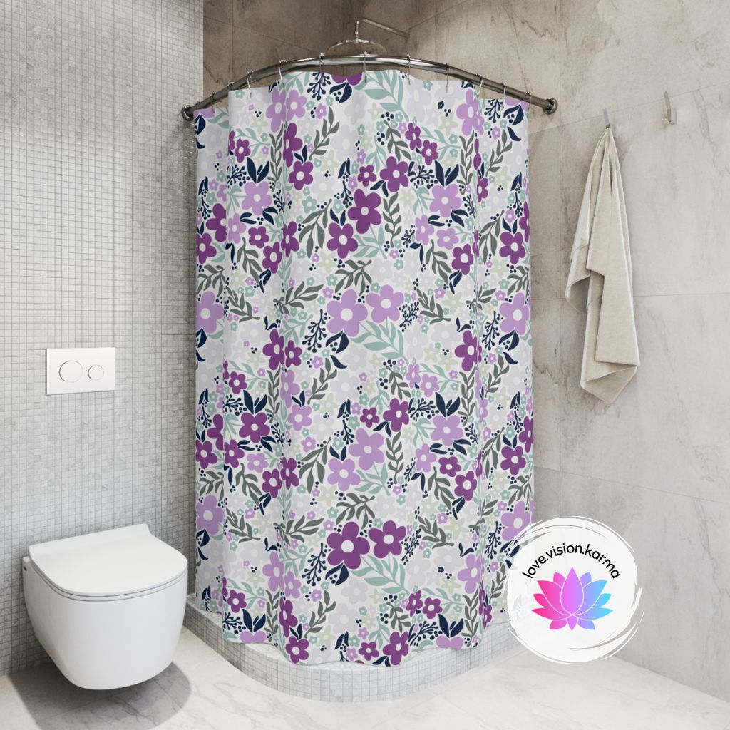 Retro Scandi Floral Minimalist Mid Century Purple Cottagecore Shower Curtain