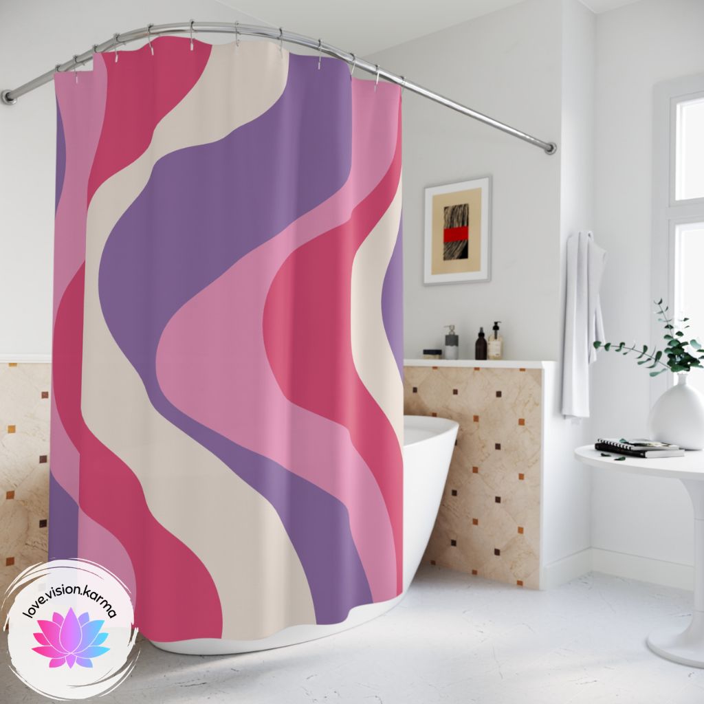 Retro 60s Groovy Hippie Swirl MCM Pink & Purple Shower Curtain