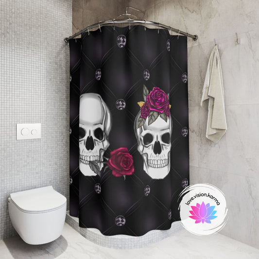 Skull Couple Glam Goth Black Halloween Shower Curtain