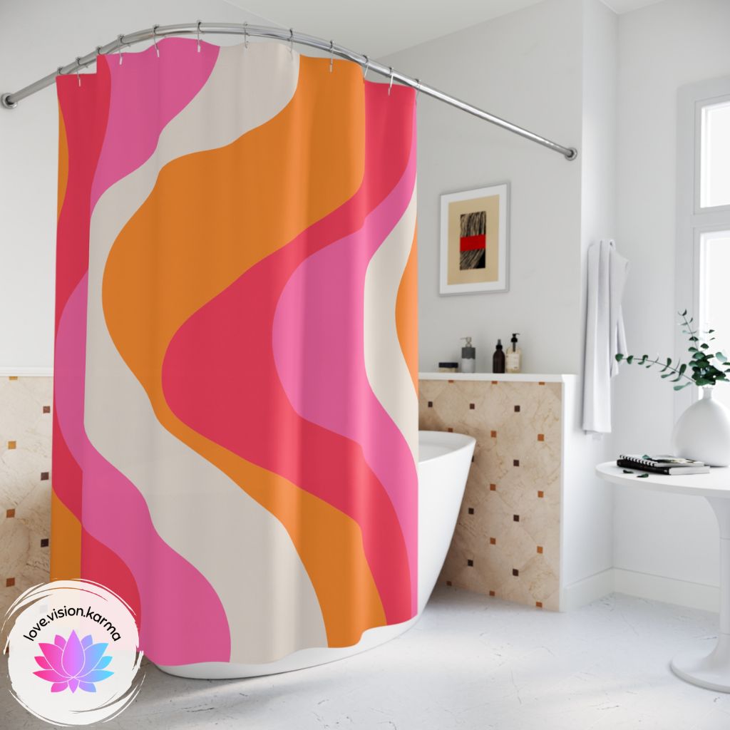 Retro 60s Groovy Hippie Swirl MCM Pink & Orange Shower Curtain