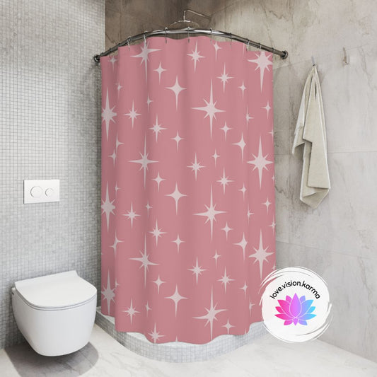 Retro 50s Atomic Starburst Pink Mid Century Modern Shower Curtain